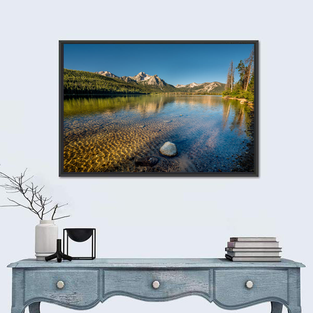 Morning Light at Stanley Lake Wall Art in a room, landscape