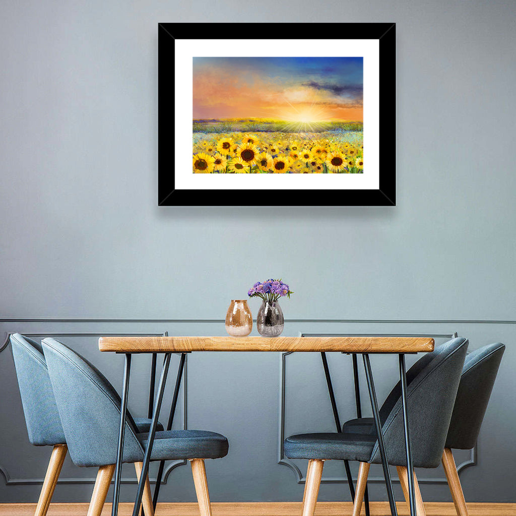 Sunburst Over Sunflower Field Wall Art