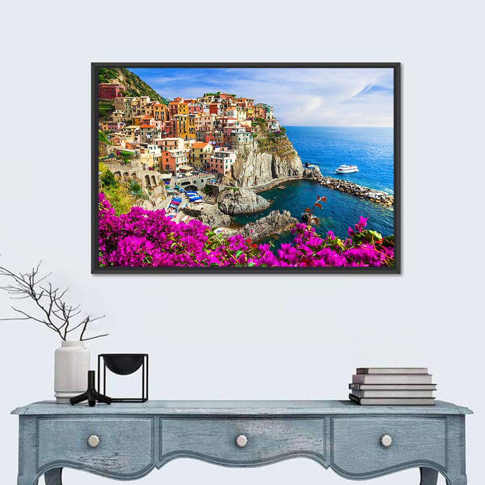 Manarola Cliffside Village Wall Art in a room, landscape
