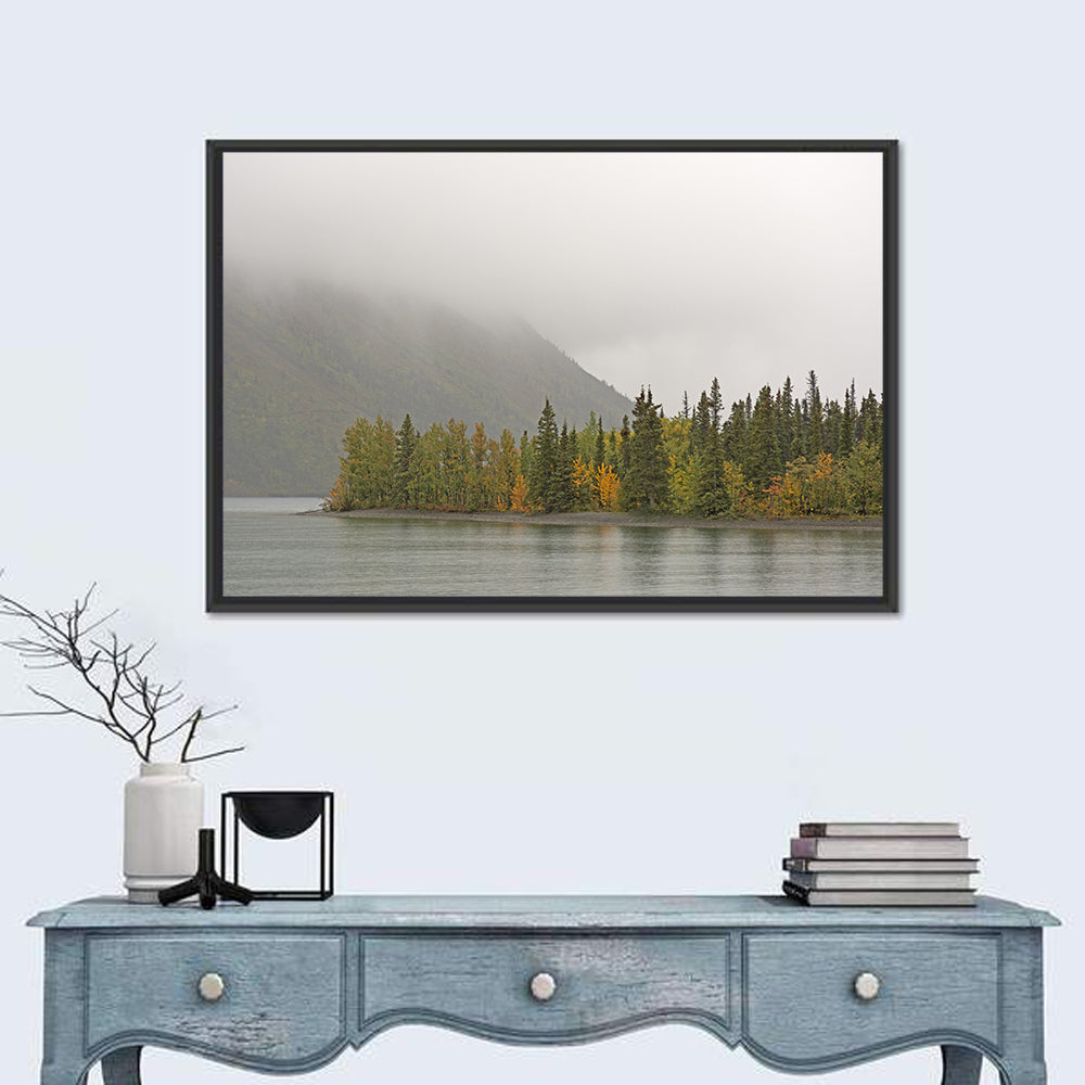 Kathleen Lake Autumn Shoreline Wall Art in a room, landscape