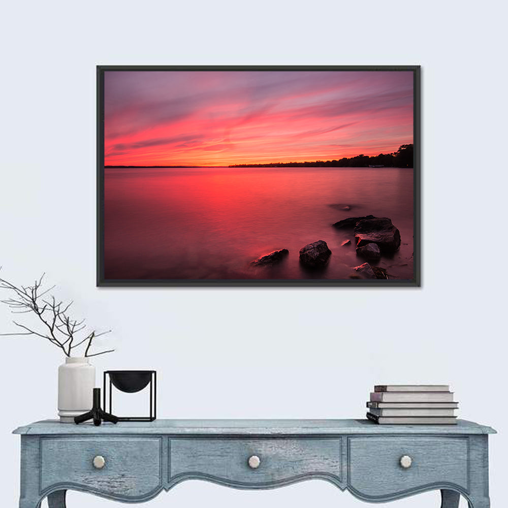 Lake Simcoe Sunset Wall Art in a room, landscape