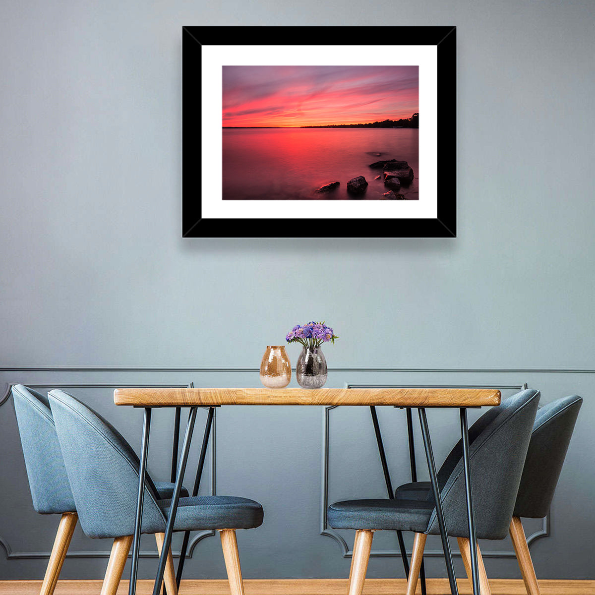 Lake Simcoe Sunset Wall Art in a room, landscape