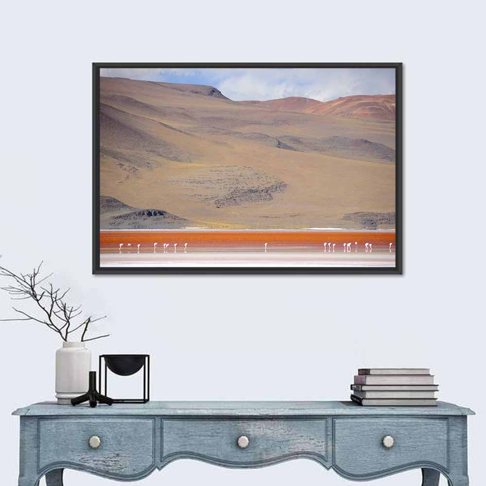 Flamingos at Laguna Colorada Wall Art in a room, landscape
