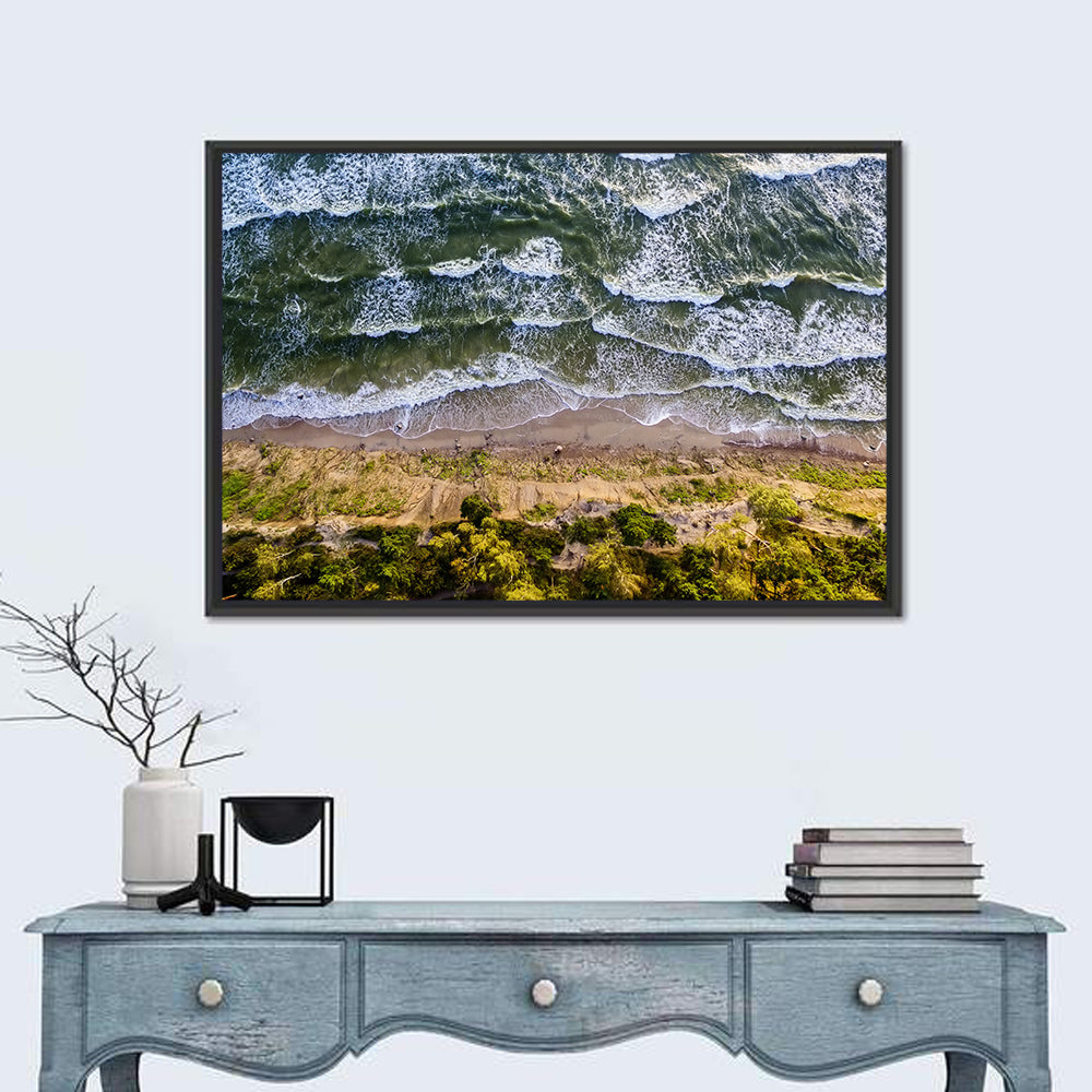 Aerial Waves Over Sandy Cliff Wall Art in a room, landscape