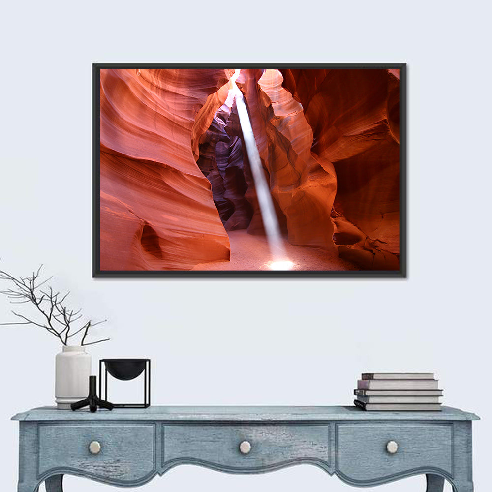 Antelope Canyon Light Beam Wall Art in a room, landscape