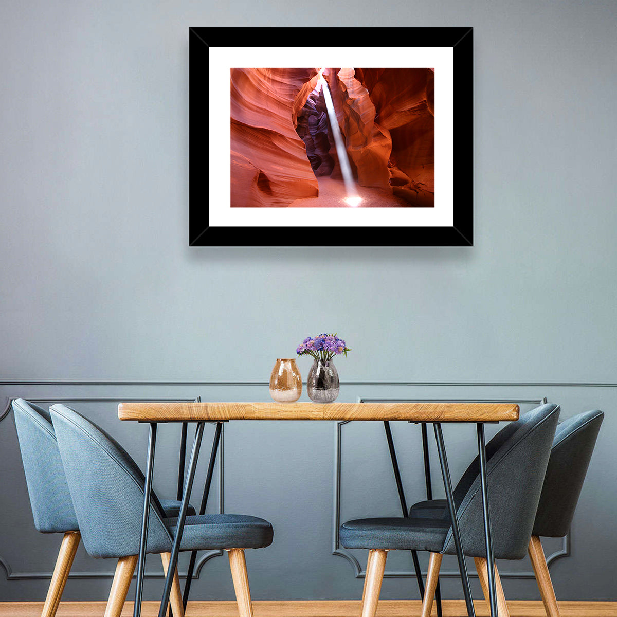 Antelope Canyon Light Beam Wall Art in a room, landscape