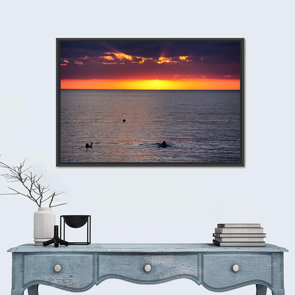 Balkhash Sunset Silhouettes Wall Art in a room, landscape
