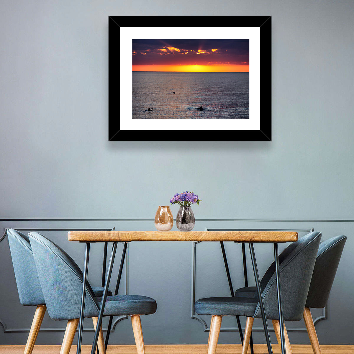 Balkhash Sunset Silhouettes Wall Art in a room, landscape