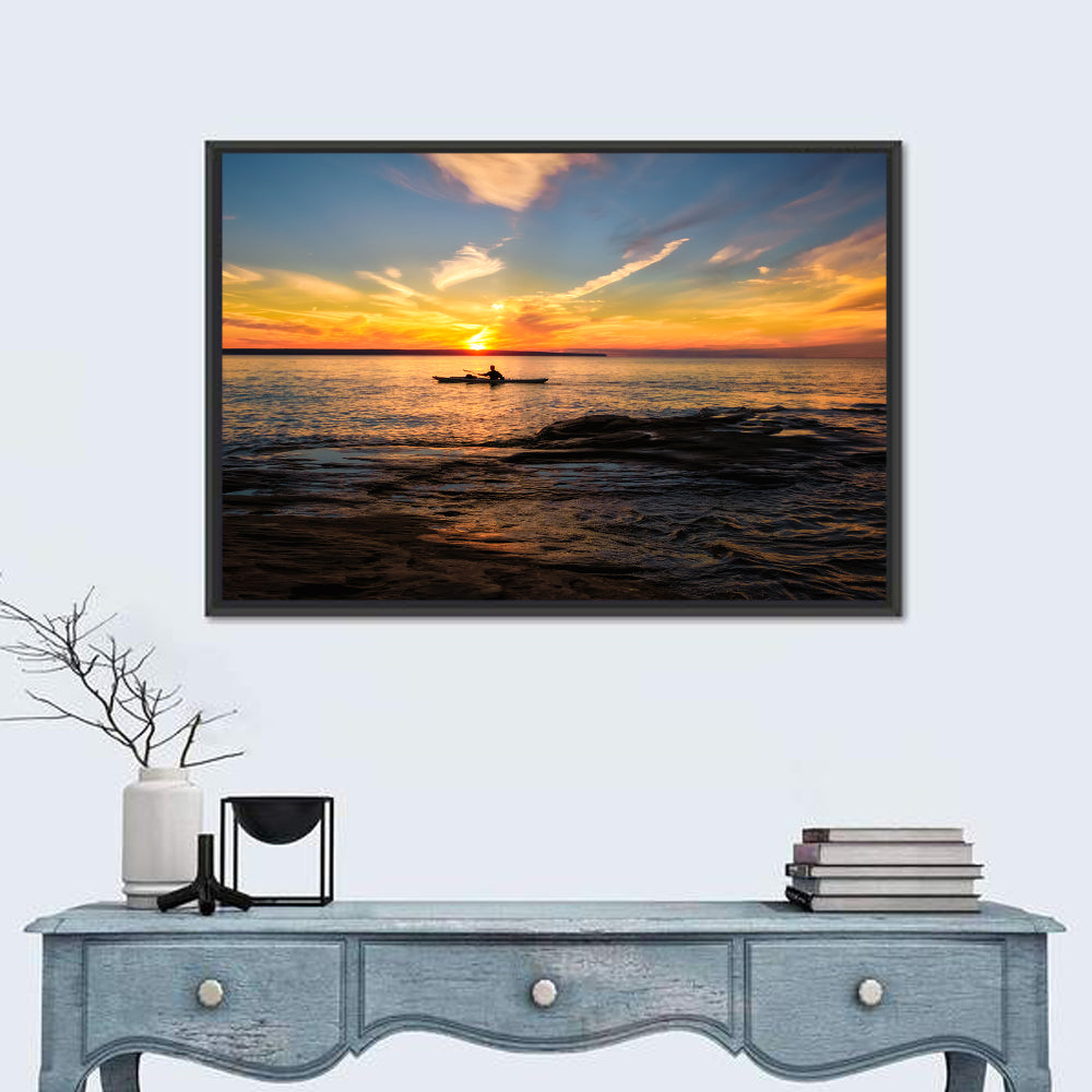 Lake Superior Sunset Wall Art in a room, landscape