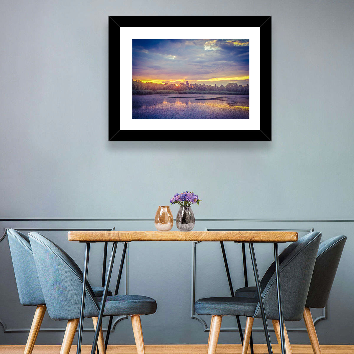 Danube Delta Golden Sunset Wall Art in a room, landscape