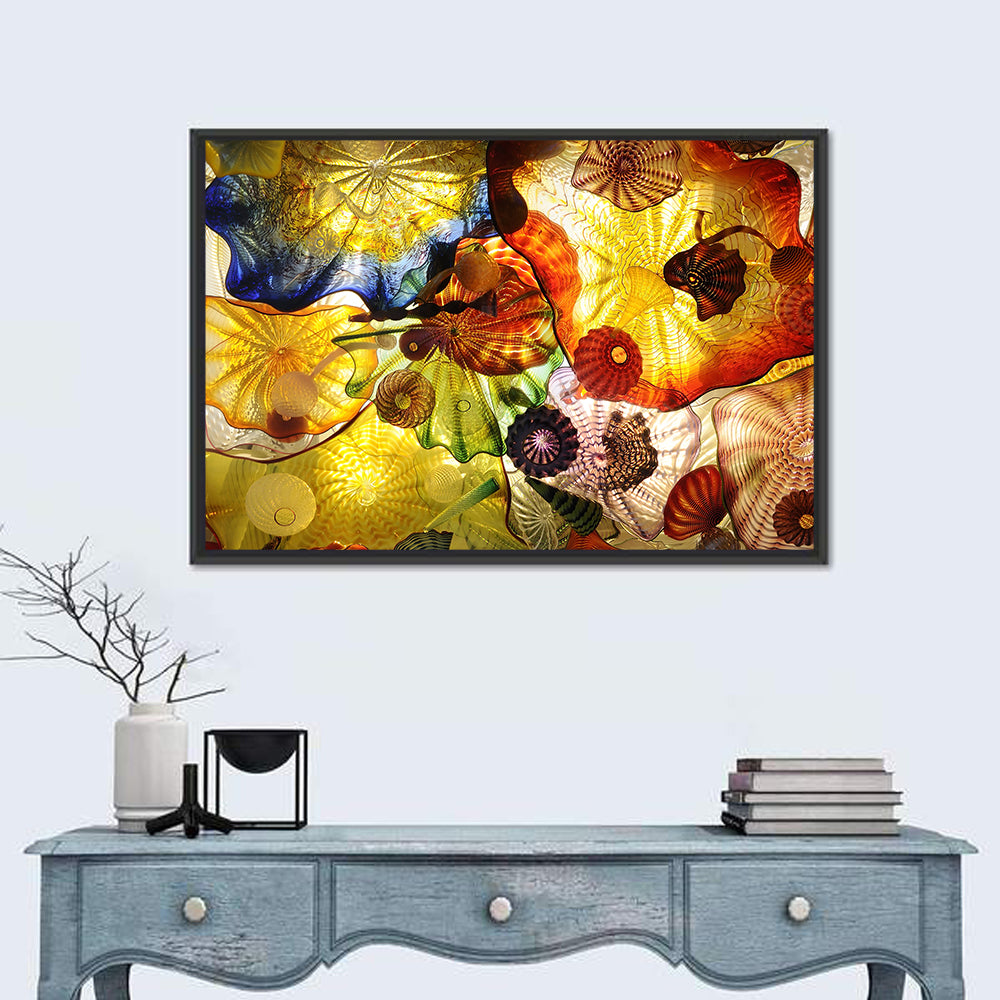 Kaleidoscopic Glass Ceiling Abstract Wall Art in a room, landscape