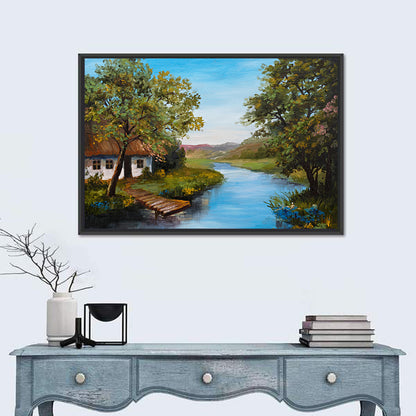 Village Farmhouse & River Wall Art