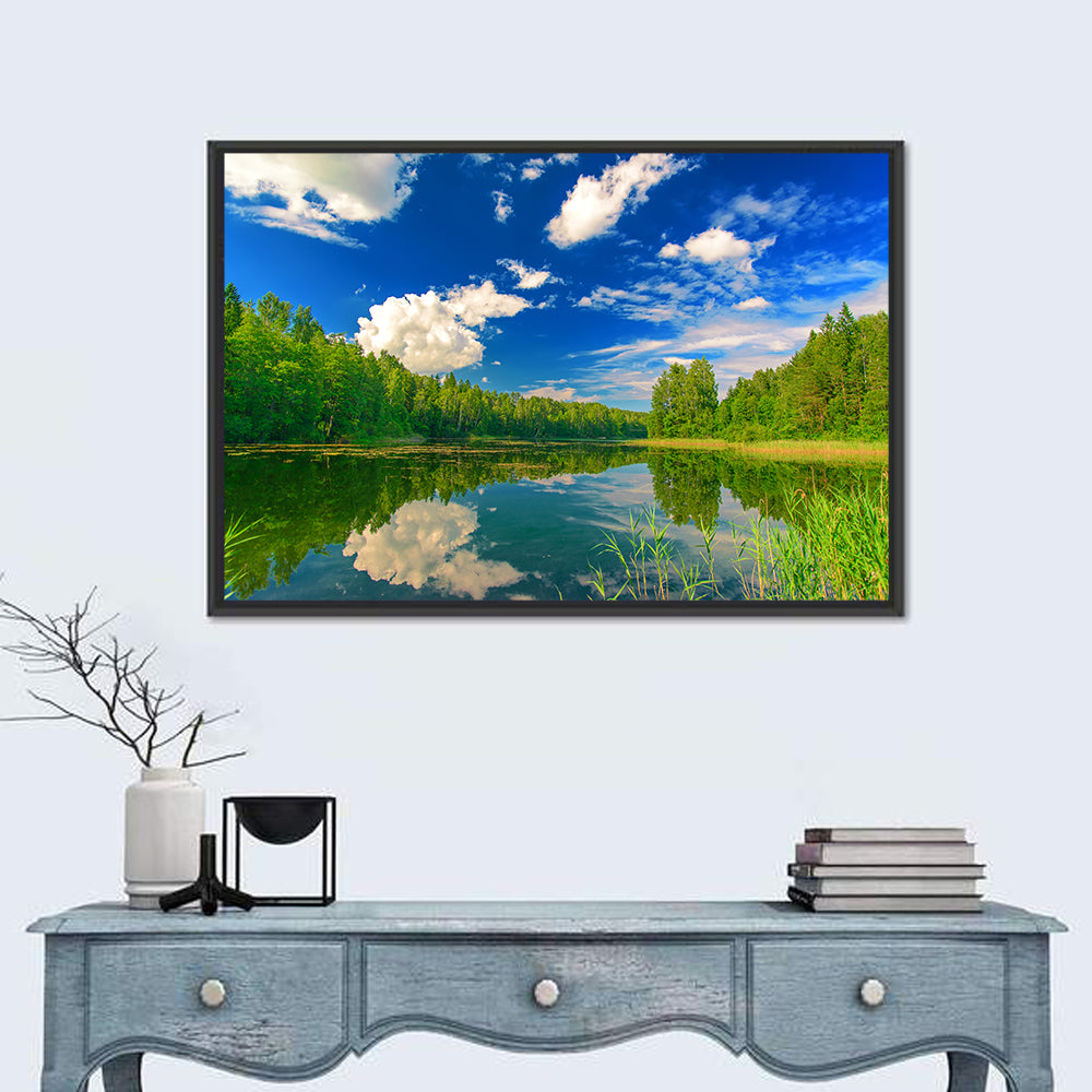 Kurtna Lake Reflection Wall Art in a room, landscape