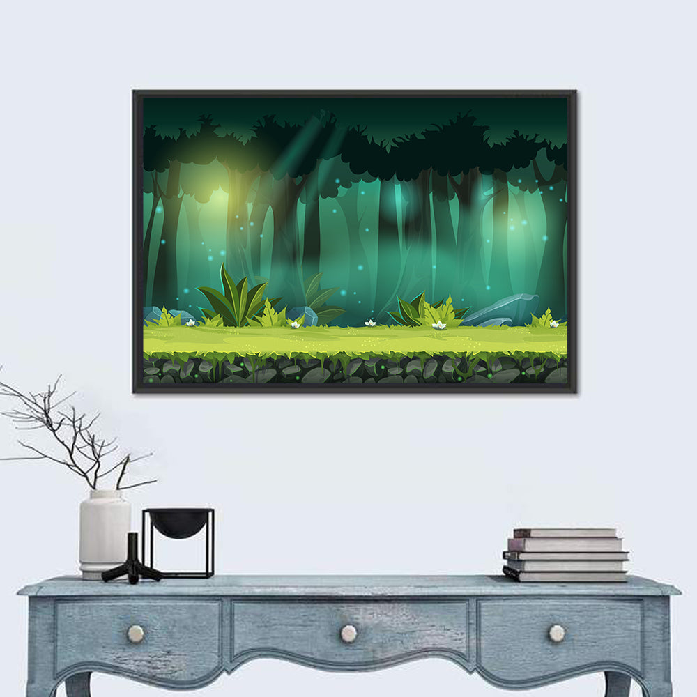 Enchanted Digital Forest Landscape Wall Art in a room, landscape