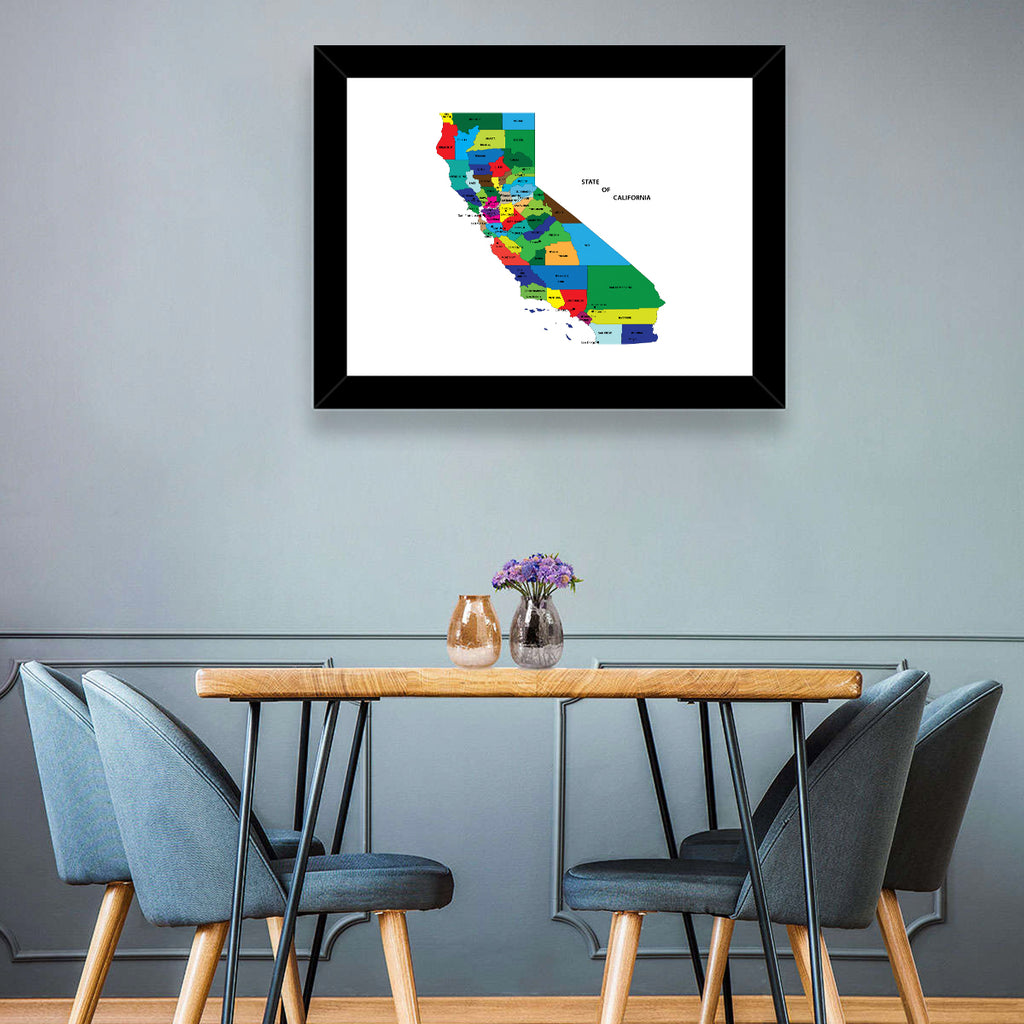 California Map with Colored Counties Wall Art