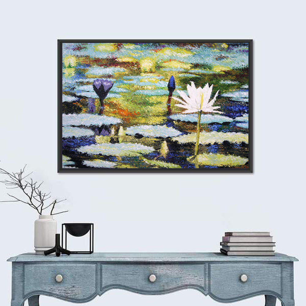 Impressionist Water Lilies Study Wall Art in a room, landscape