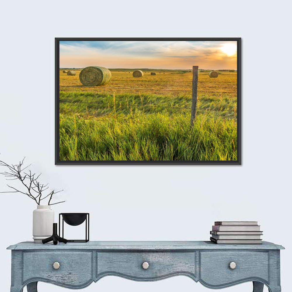 Hay Bales at Sunset Wall Art in a room, landscape