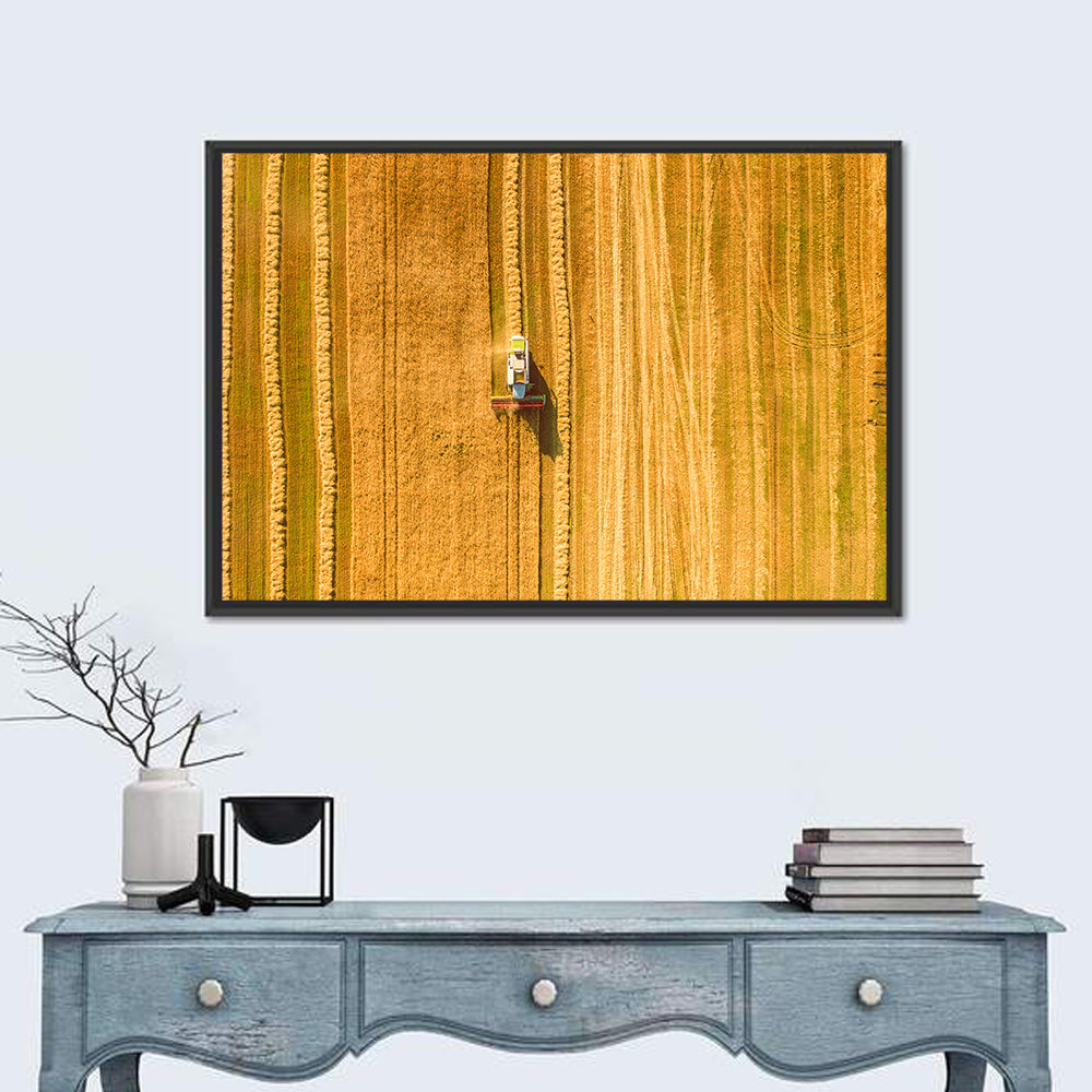 Aerial Wheat Harvest Wall Art in a room, landscape