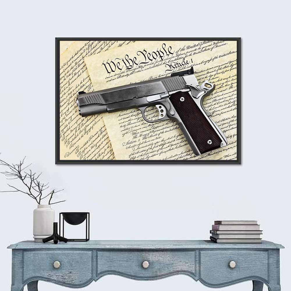 Hand Gun With US Constitution Wall Art