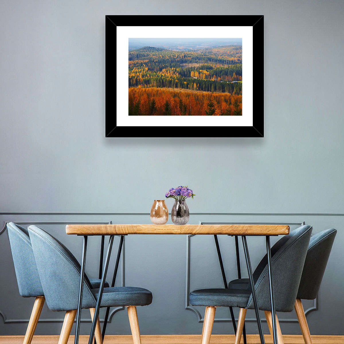 Finnish Autumn Landscape with Red-roofed House Wall Art in a room, landscape
