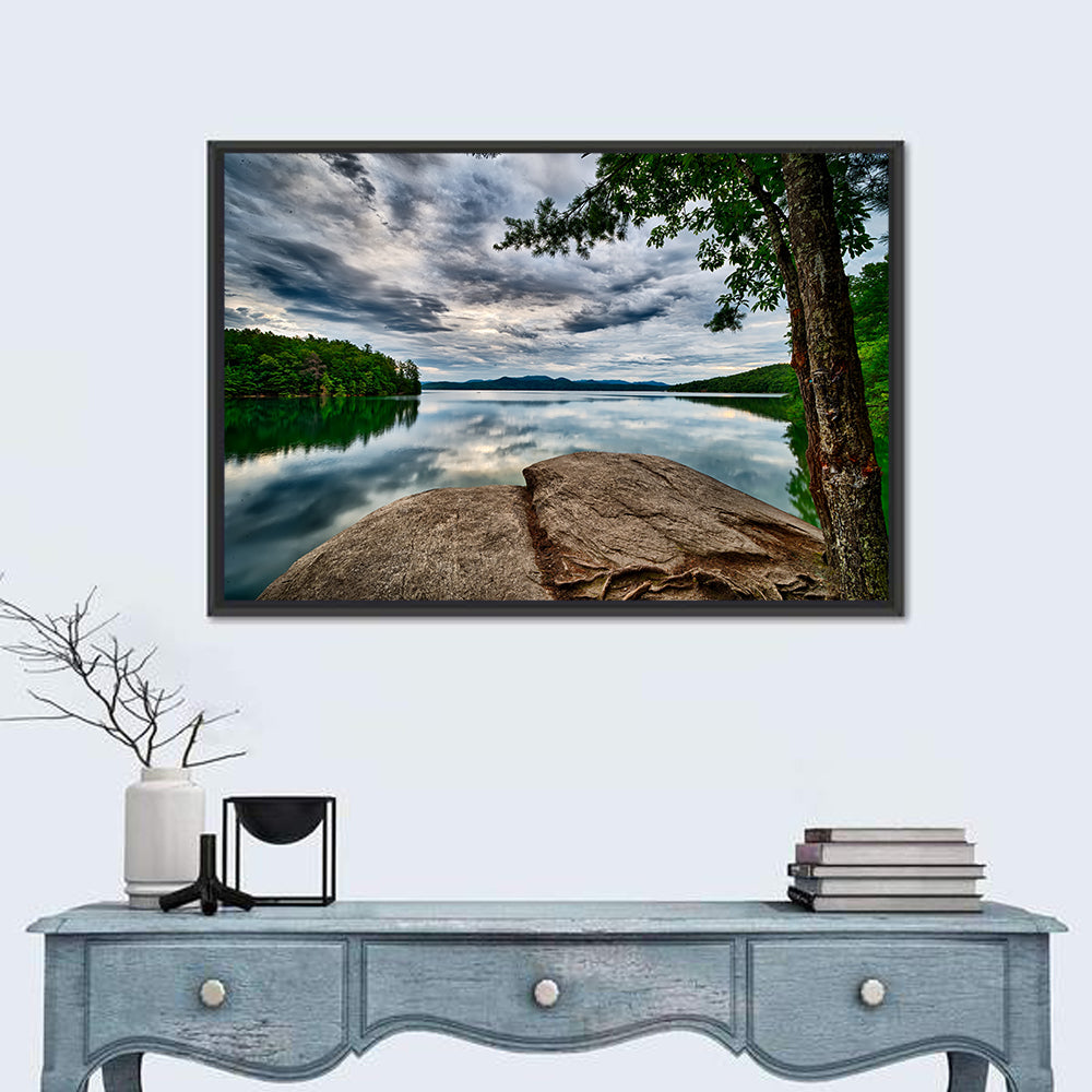 Lake Jocassee Reflections Wall Art in a room, landscape