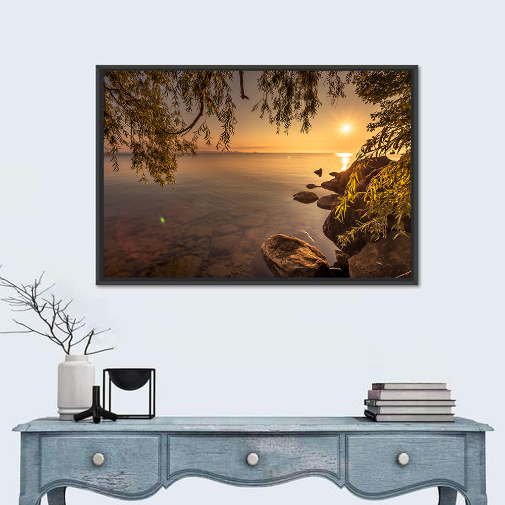 Simcoe Lake Golden Hour Wall Art in a room, landscape