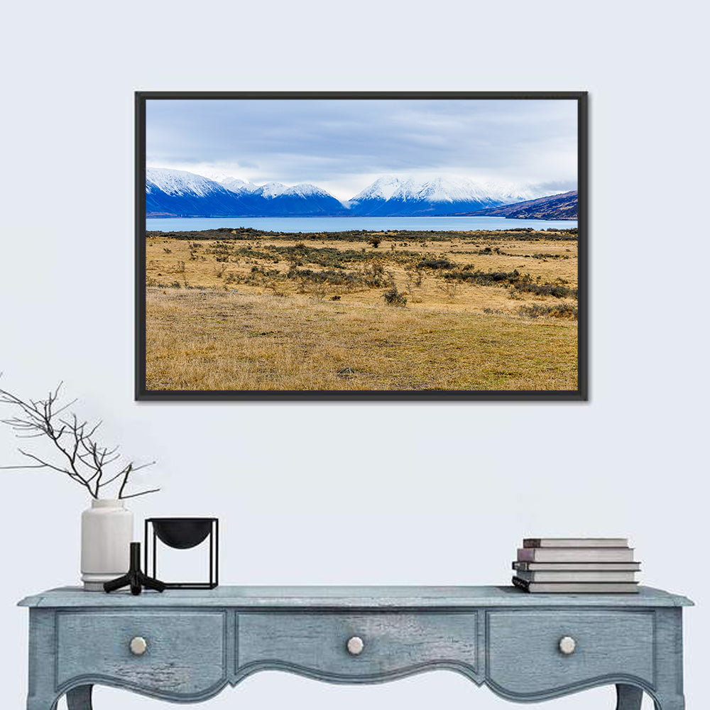 Snowy Peaks of Lake Ohau Wall Art in a room, landscape