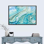 Aqua Marble Swirls with Silver Accents Wall Art