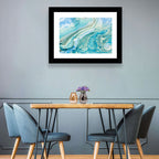 Aqua Marble Swirls with Silver Accents Wall Art