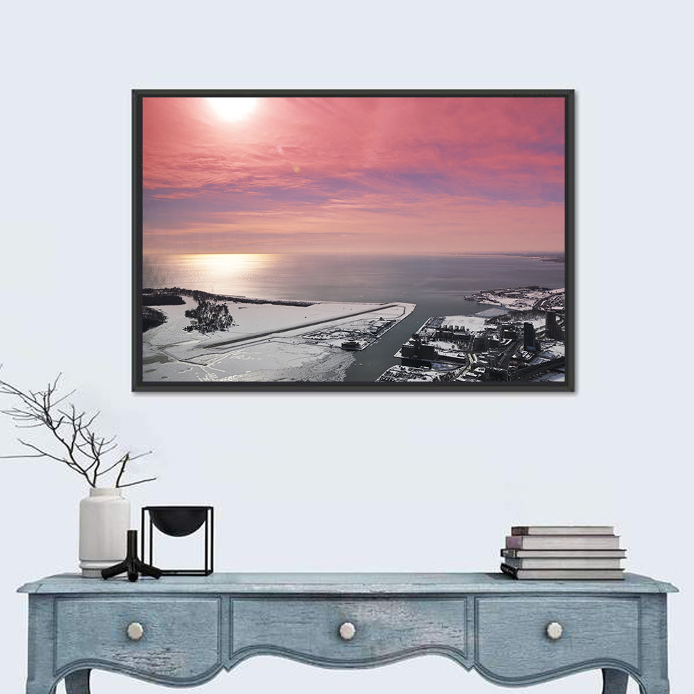 Lake Ontario Winter Skyline Wall Art in a room, landscape