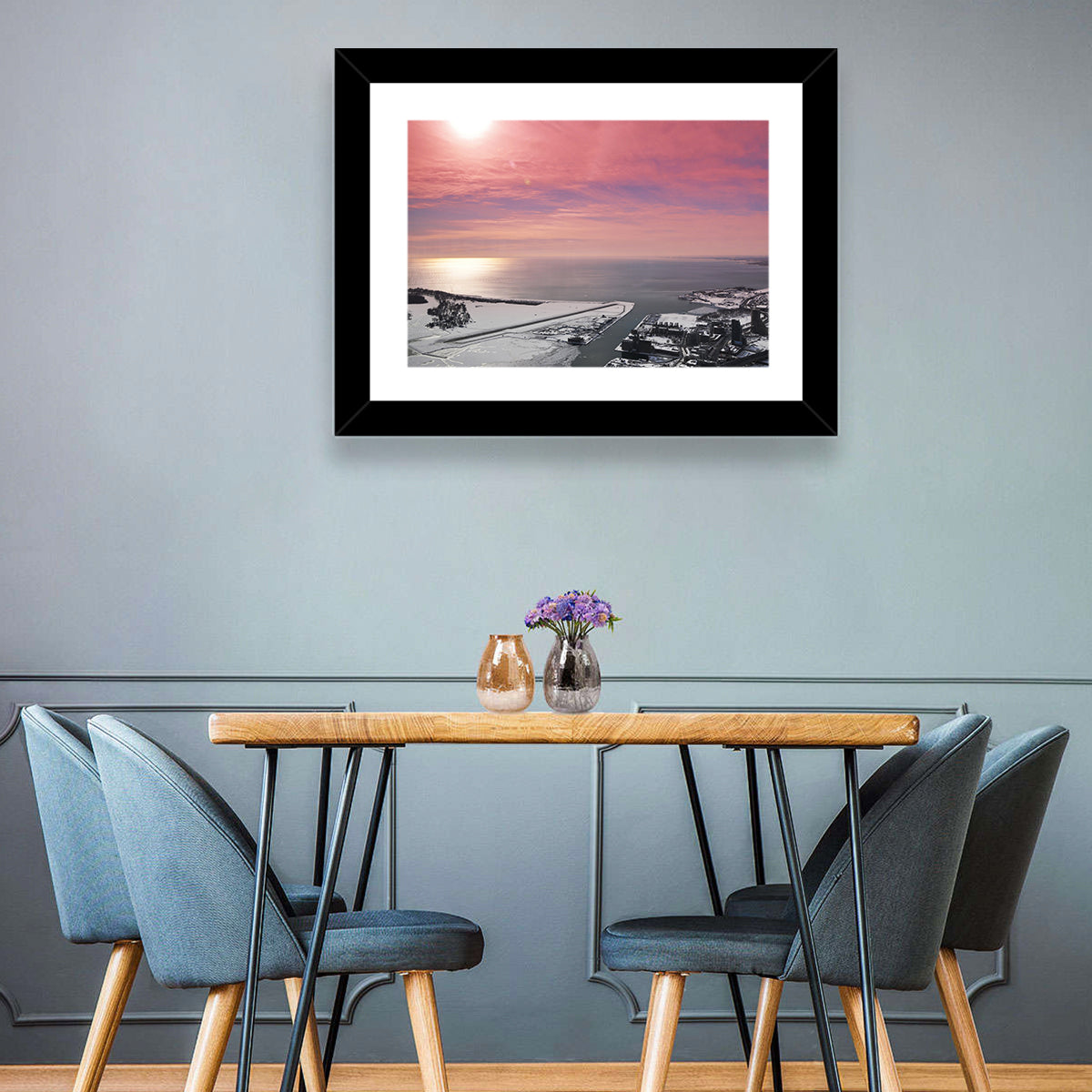Lake Ontario Winter Skyline Wall Art in a room, landscape