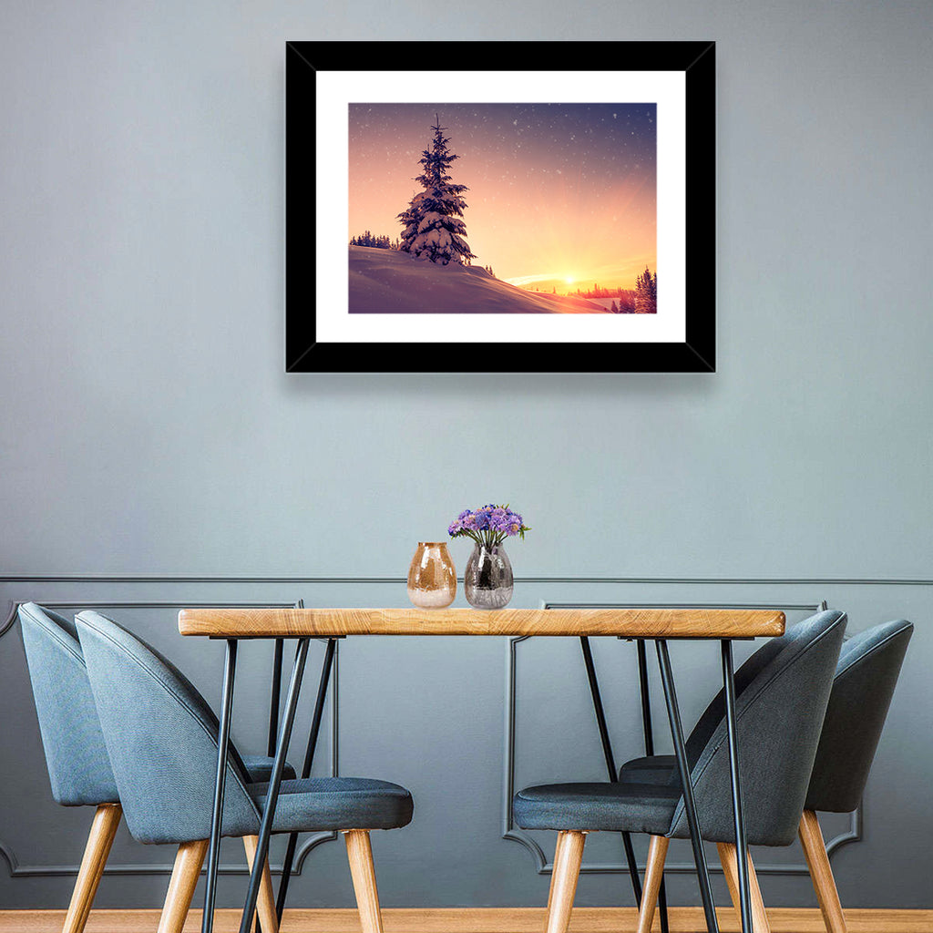 Snowy Sunset with Conifer Wall Art