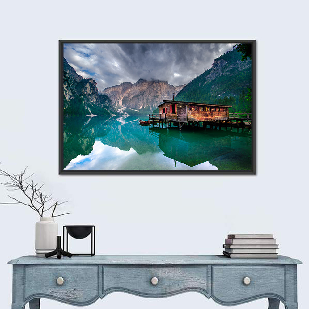 Boathouse at Lago Di Braies Wall Art in a room, landscape