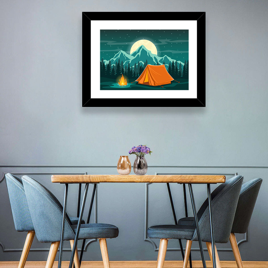 Moonlit Campfire Landscape Wall Art
