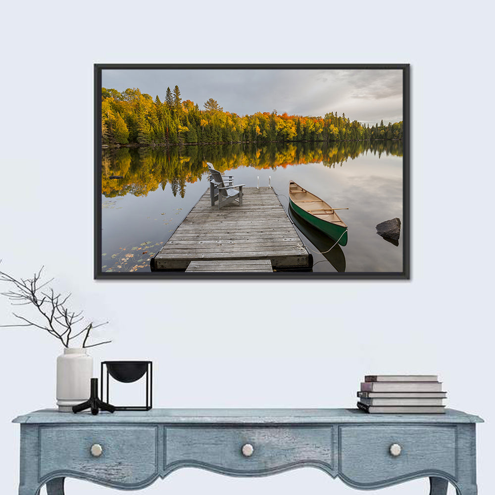 Ontario Autumn Lake Dock Wall Art in a room, landscape