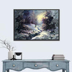 Sunlit Frozen Stream in Winter Forest Wall Art