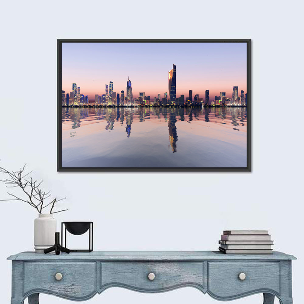 Al Hamra Tower Twilight Skyline Wall Art in a room, landscape