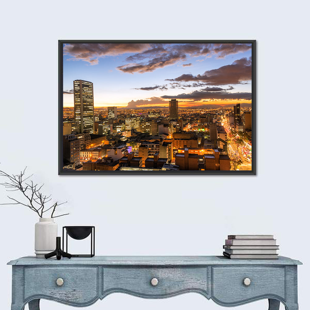 Bogota Twilight Cityscape Wall Art in a room, landscape