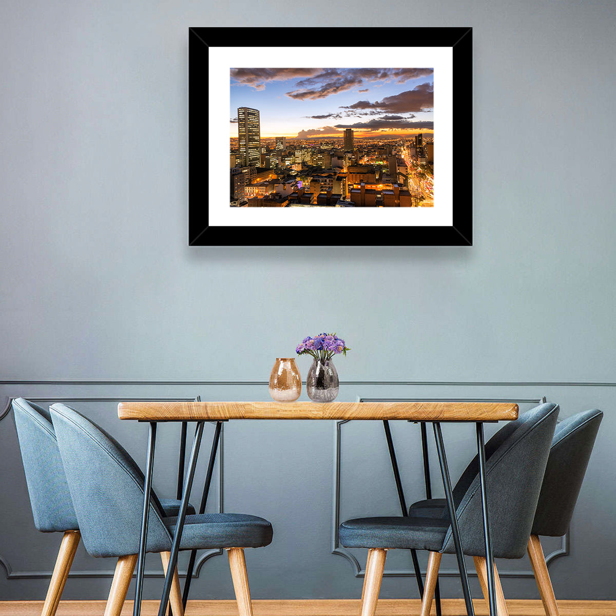 Bogota Twilight Cityscape Wall Art in a room, landscape