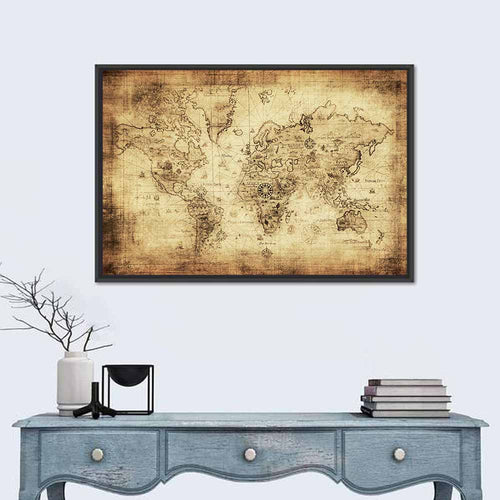 Antique Nautical World Map Wall Art