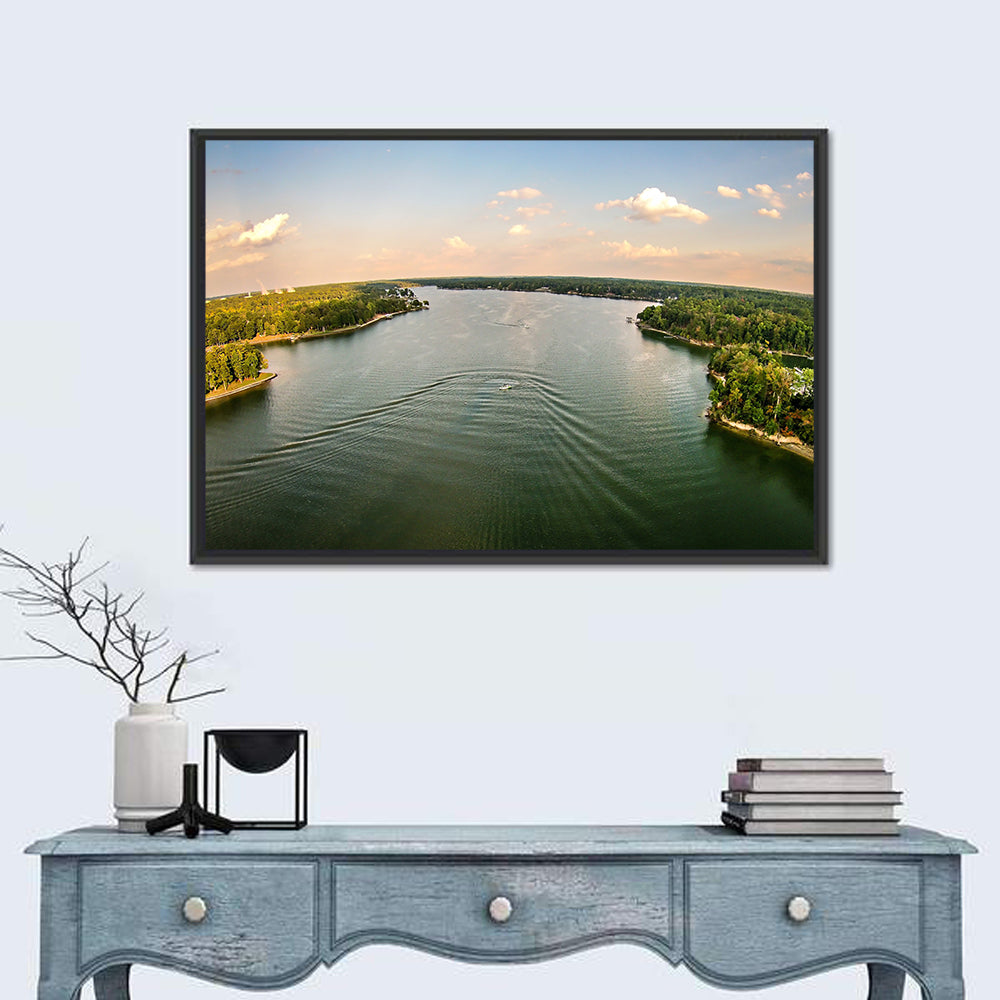 Lake Wylie Golden Hour Wall Art in a room, landscape
