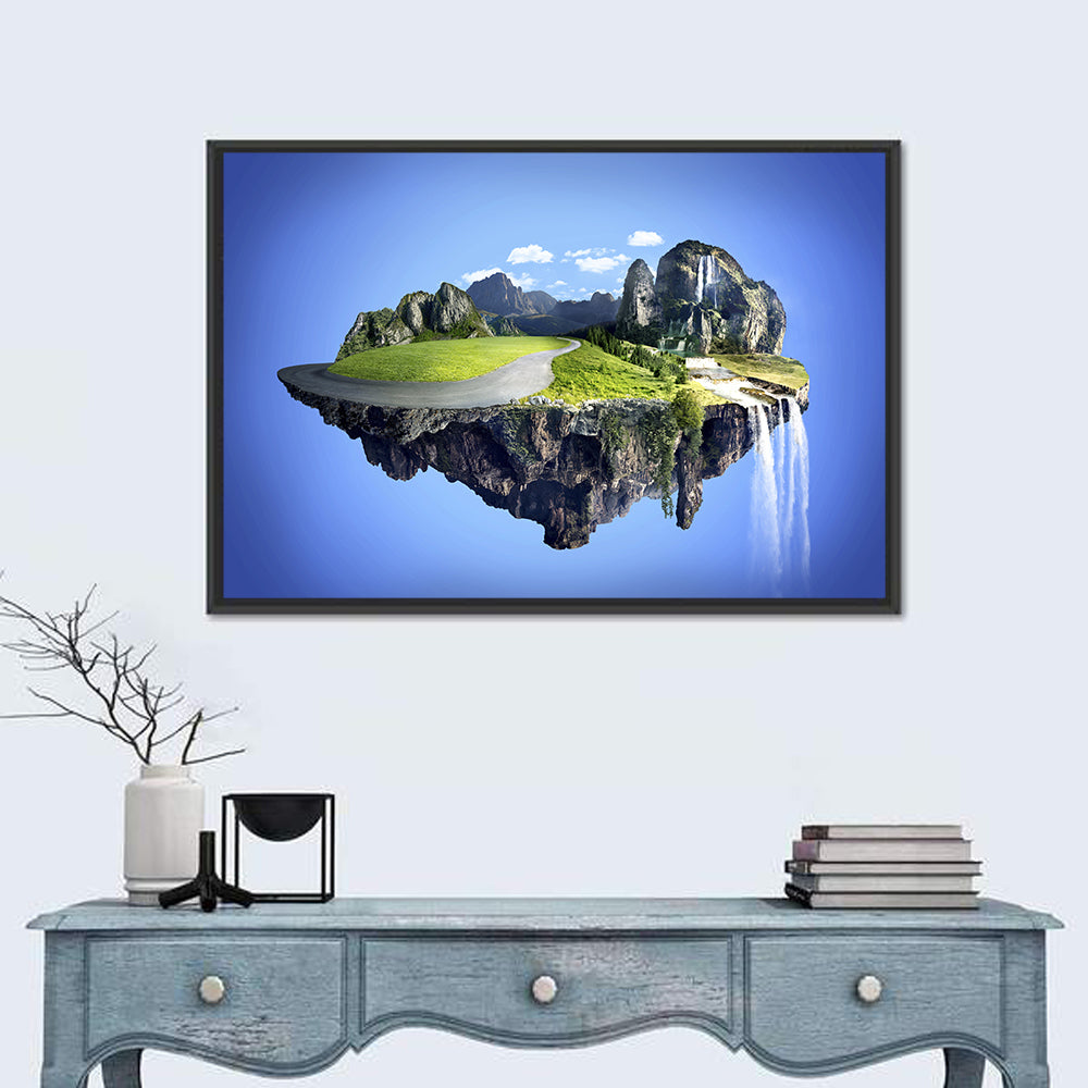 Surreal Floating Island with Waterfalls Wall Art