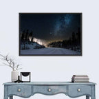 Snowy Road Under Milky Way Wall Art