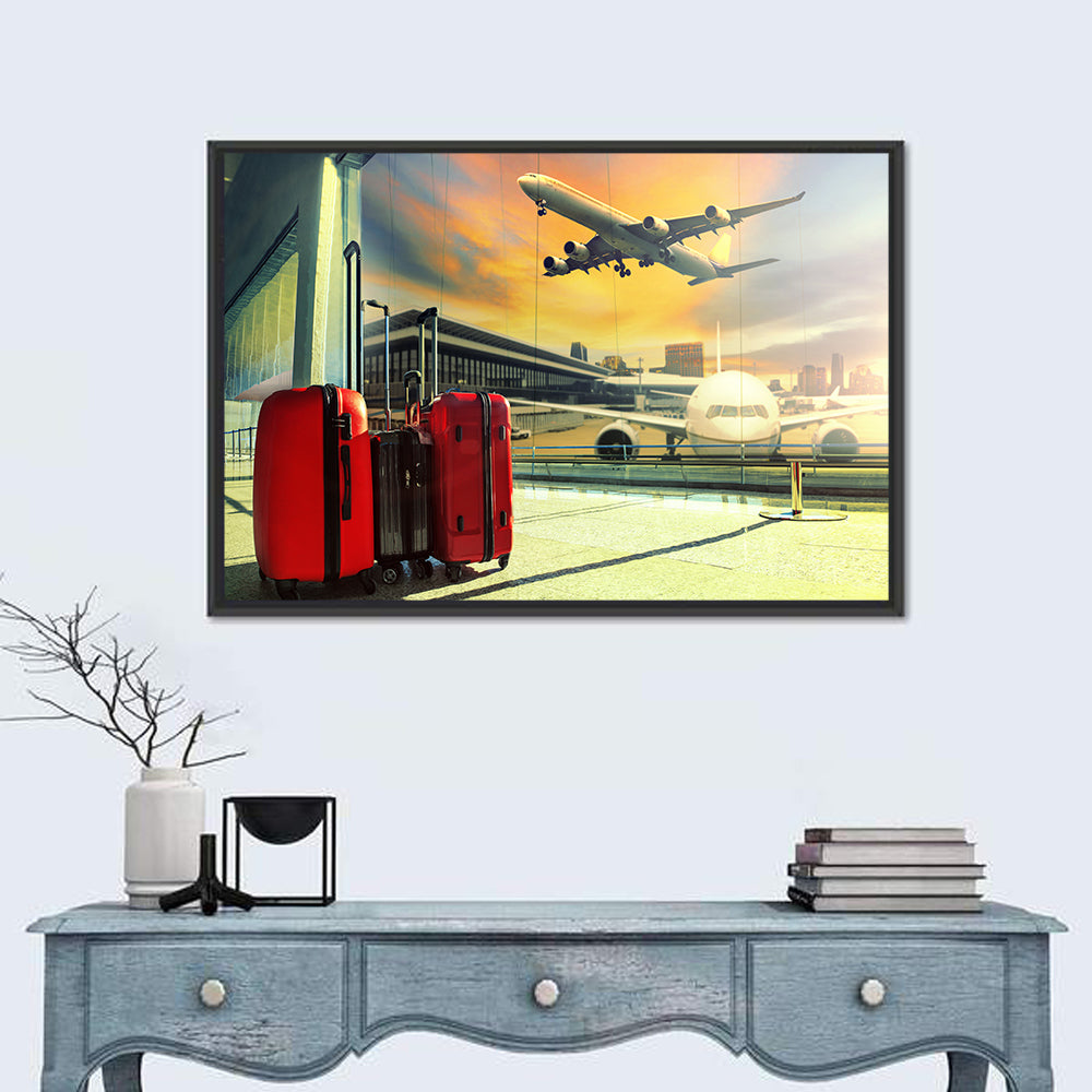 Suitcases at the Airport Window Wall Art