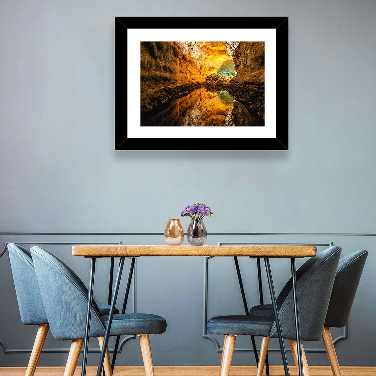 Cave Lake Reflection Wall Art in a room, landscape