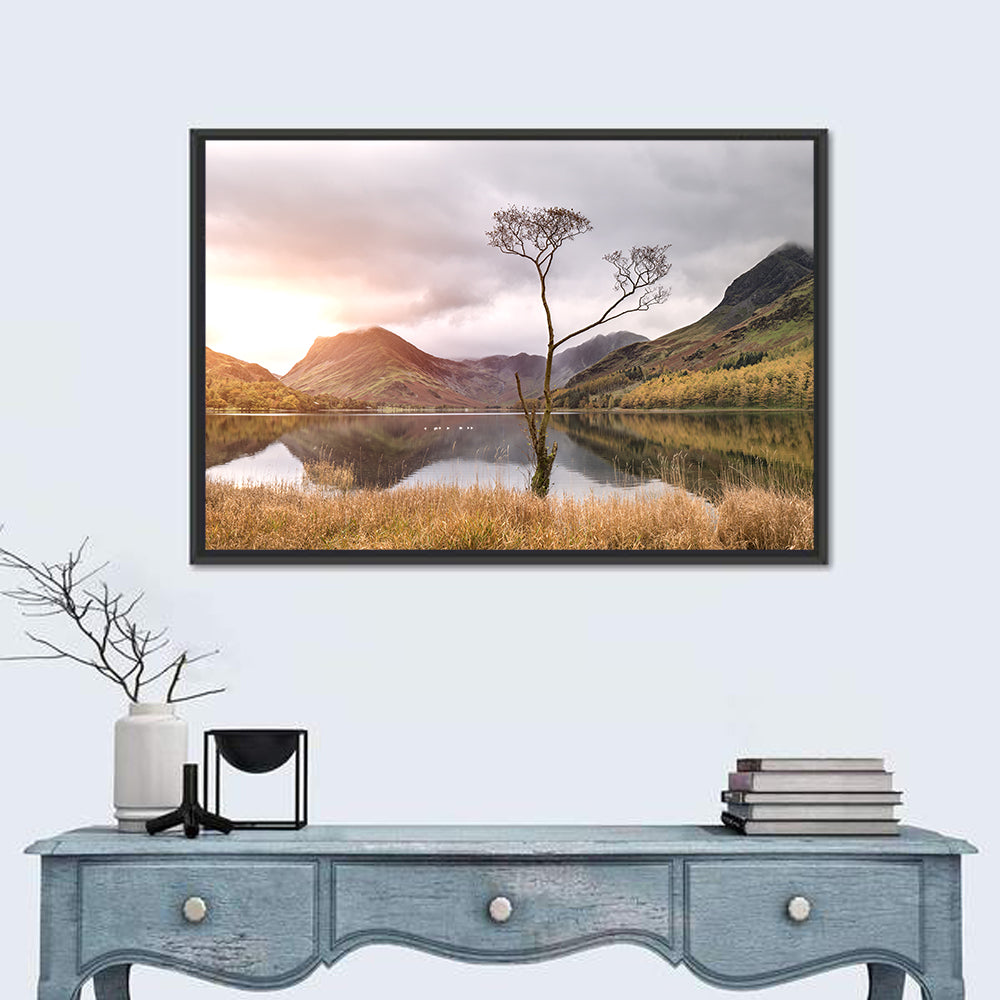 Buttermere Lone Tree at Dusk Wall Art in a room, landscape