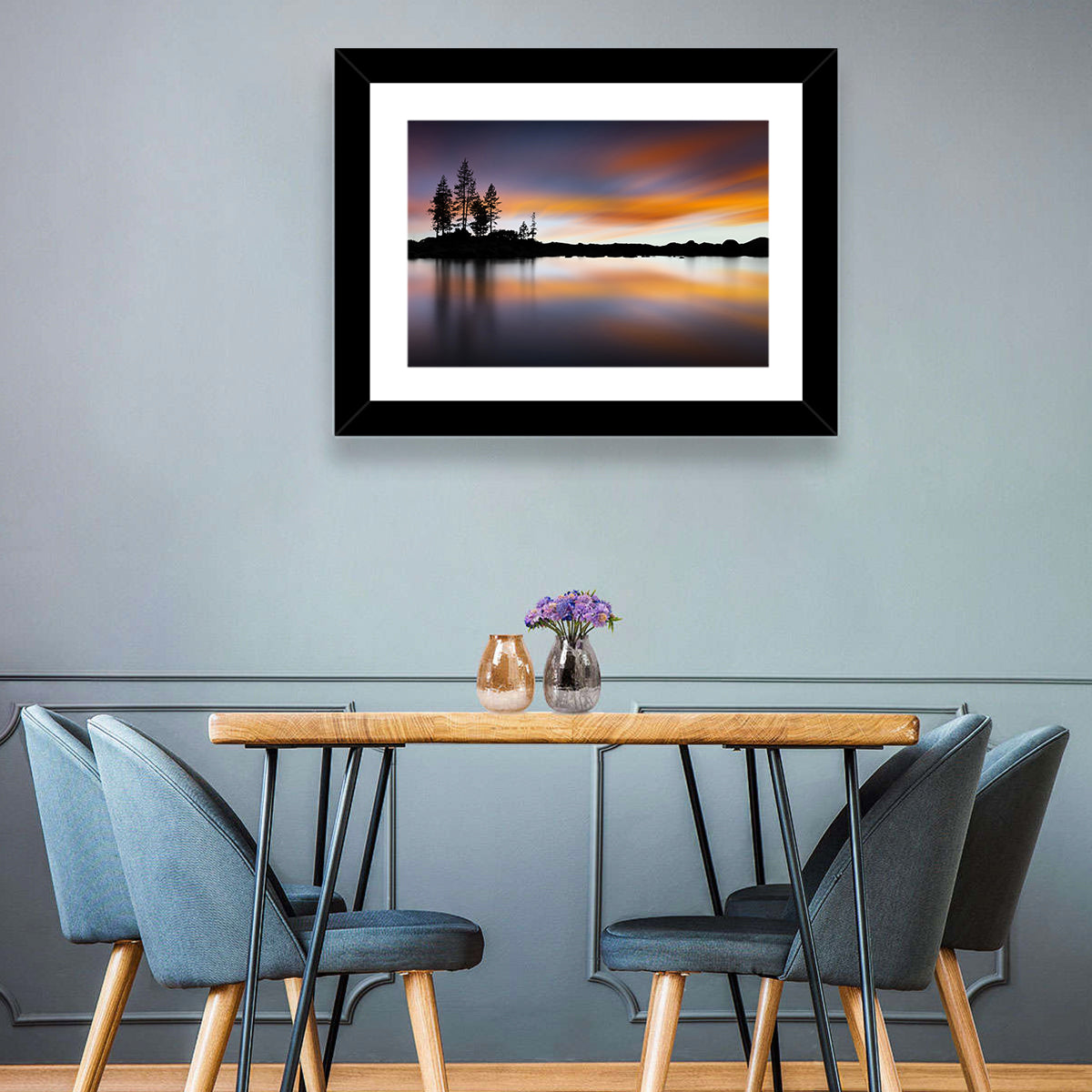 Lake Tahoe Golden Hour Reflection Wall Art in a room, landscape