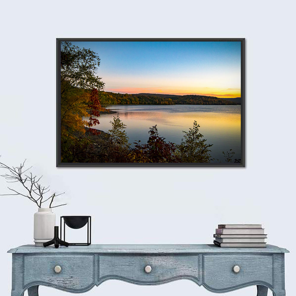 Lake Scranton Sunset Wall Art in a room, landscape