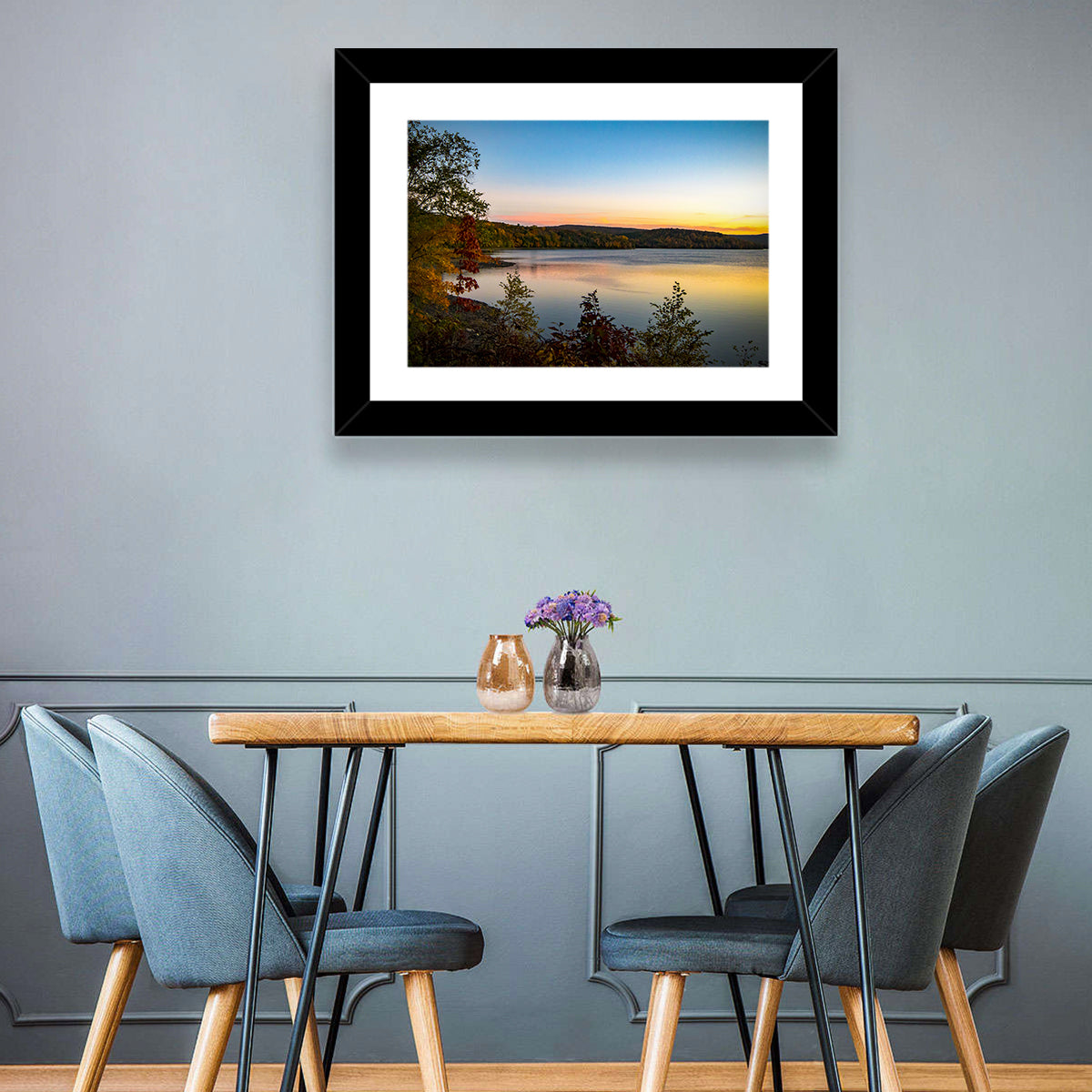 Lake Scranton Sunset Wall Art in a room, landscape