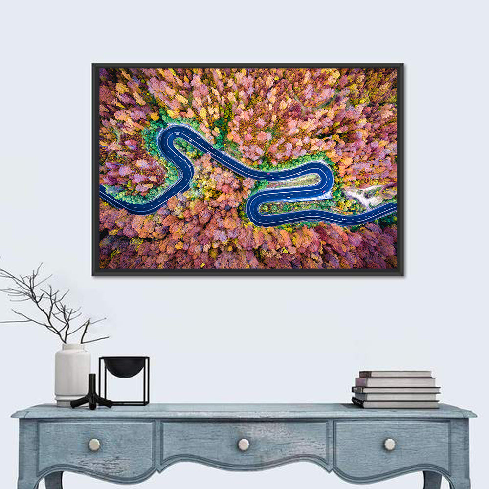 Aerial Winding Road Wall Art in a room, landscape